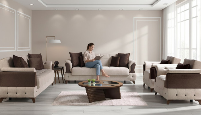 Nowoczesny Zestaw sofowy Fotel Włókienniczy Sofa Luxury Complete Luxury 3+2+1+1 miejsce siedzące