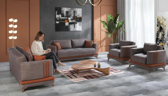 Design Nowoczesny Zestaw do Salonu Zestaw sofowy 3+2+1+1 Szary Zestaw mebli do salonu