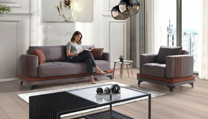 Zestaw sofowy 3+1 miejsce do siedzenia Włókienniczy Drewno Sofa 3 miejsce do siedzenia Modern Fotel Kompletny zestaw New Eu