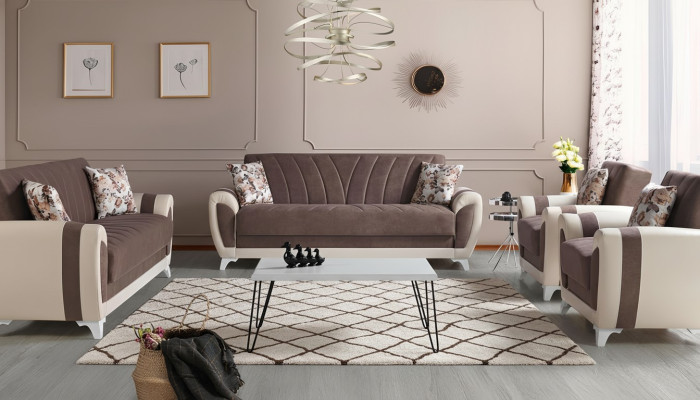 Sofa rozkładana Zestaw sofowy 3+2+1+1 miejsce siedzące Włókienniczy Sofa Fotel Kompletny zestaw Brązowy