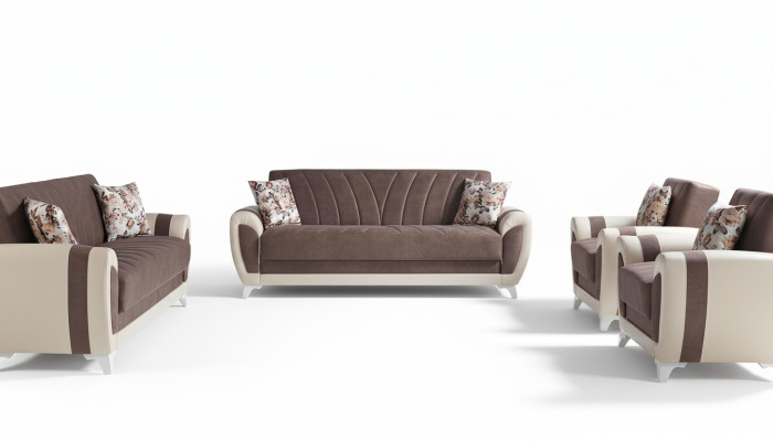 Sofa rozkładana Zestaw sofowy 3+2+1+1 miejsce siedzące Włókienniczy Sofa Fotel Kompletny zestaw Brązowy