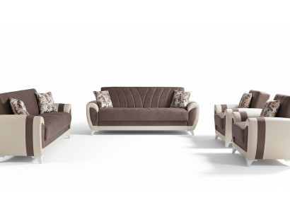 Sofa rozkładana Zestaw sofowy 3+2+1+1 miejsce siedzące Włókienniczy Sofa Fotel Kompletny zestaw Brązowy