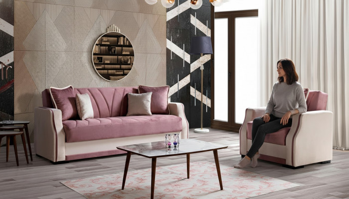 Zestaw sofowy 3+1 miejsce do siedzenia Włókienniczy Drewno Sofa 3 miejsce do siedzenia Modern Fotel Kompletny Zestaw Nowy 3