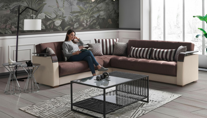 Narożnikowa kanapa Żywy krajobraz Beżowa sofa w kształcie litery L Narożne sofy luksusowe 315 x 245