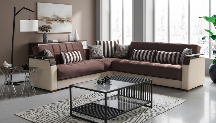 Narożnikowa kanapa Żywy krajobraz Beżowa sofa w kształcie litery L Narożne sofy luksusowe 315 x 245