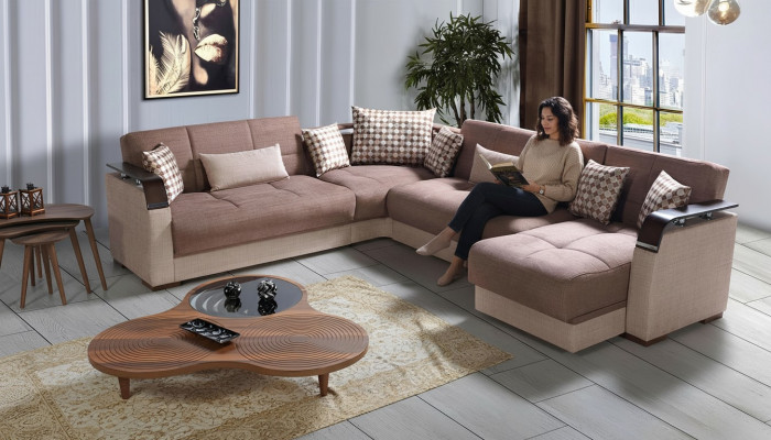 Narożnikowa kanapa Żywy krajobraz Brązowa Sofa w kształcie litery L Salon Narożne sofy Luksusowy zestaw narożny