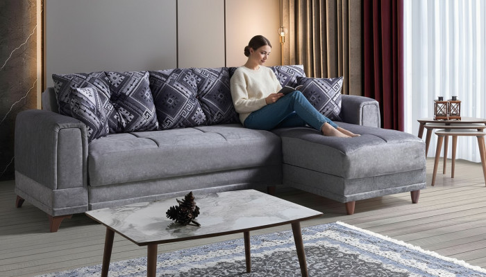 Narożnik kanapa Żywy krajobraz Szary Narożnik Sofa Salon Narożnikowa kanapa Nowoczesna