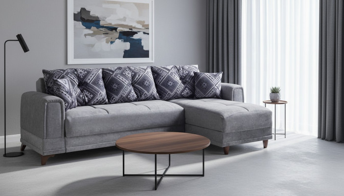 Narożnik kanapa Żywy krajobraz Szary Narożnik Sofa Salon Narożnikowa kanapa Nowoczesna