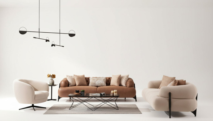 Zestaw sofowy 3+3+1 miejsce do siedzenia Włókienniczy Drewno Sofa 3 miejsce do siedzenia Modern Fotel Nowy Kompletny zestaw
