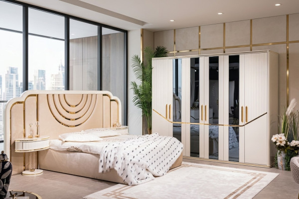 Nowoczesny Zestaw Sypialnia Łóżko 2x Szafki nocne Szafa Design Meble 4 szt