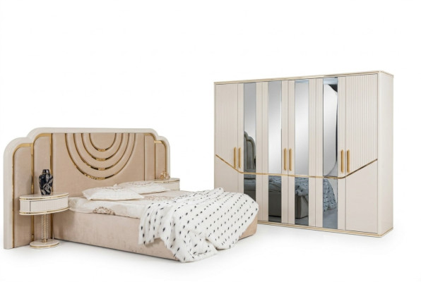 Nowoczesny Zestaw Sypialnia Łóżko 2x Szafki nocne Szafa Design Meble 4 szt