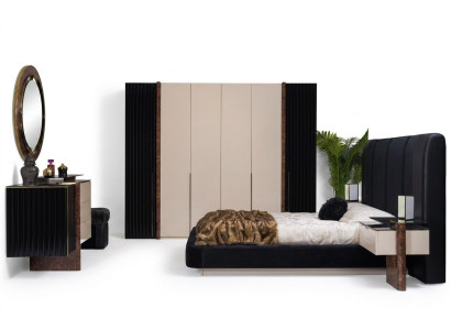Sypialnia Zestaw Łóżko 2x Szafki nocne Szafa Kredens Design Meble