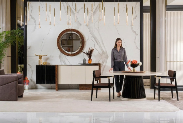 jadalnia Zestaw 4x Krzesła Stół obiadowy Zestaw jadalnia designerskie Drewno Krzesła Ustawić