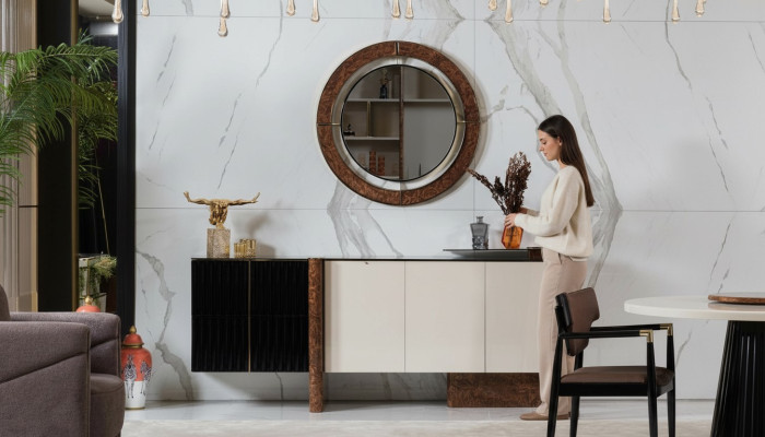 Kredens z Lustro Luxury Ustawić Kredens Drewno Komody Classic