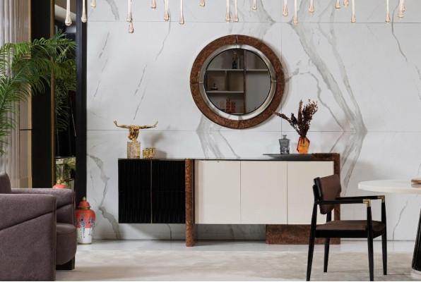 Kredens z Lustro Luxury Ustawić Kredens Drewno Komody Classic