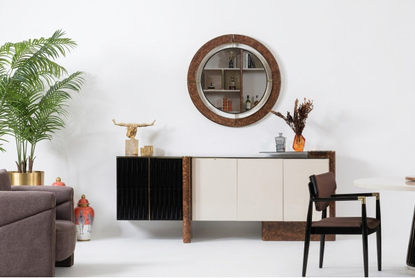 Kredens z Lustro Luxury Ustawić Kredens Drewno Komody Classic