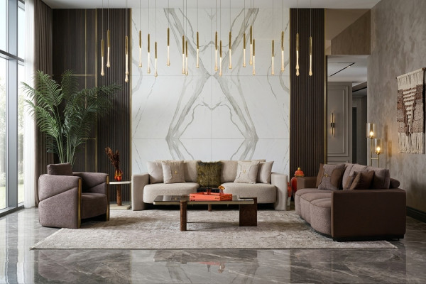 Zestaw sofowy 3+2+1 miejsce siedzące Modern Relaks Fotel Modern Stil 3tlg Włókienniczy Materiał