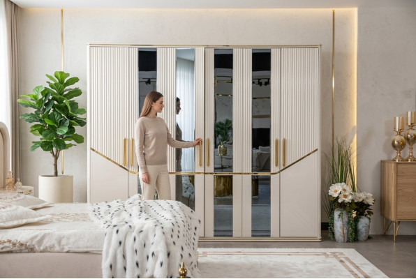 Szafa Szafki Szafa Design Drewno Beżowe Złoto Nowoczesne Meble 270cm