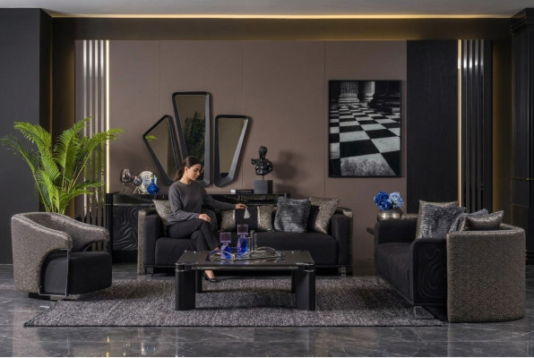 Zestaw sofowy 3+3+1 miejsce do siedzenia Zestaw do salonu Kompletny Włókienniczy Sofa Fotel Drewno Nowy