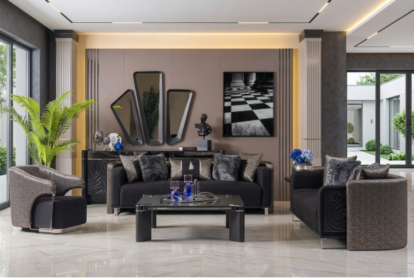Zestaw sofowy 3+3+1 miejsce do siedzenia Zestaw do salonu Kompletny Włókienniczy Sofa Fotel Drewno Nowy