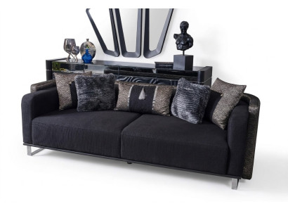 Sofa Trzyosobowa 240cm Czarna Luksusowa Kanapa Sofy Meble Włókiennicze Materiał Aksamit Zestaw 3 szt.