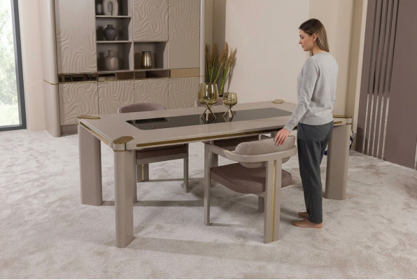 jadalnia Zestaw 4x Krzesła Stół obiadowy Zestaw jadalnia Designer Drewno Krzesła Ustawić Nowość
