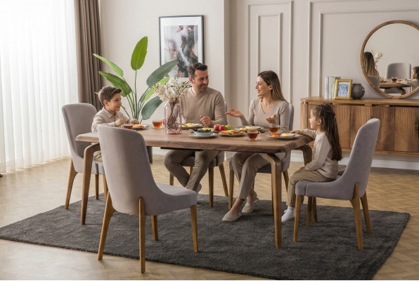 komplet jadalnia 7 szt. Stół obiadowy +6x Krzesła Designer Drewno Krzesło Ustawić Meble Nowe