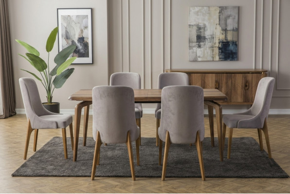 komplet jadalnia 7 szt. Stół obiadowy +6x Krzesła Designer Drewno Krzesło Ustawić Meble Nowe