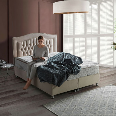 Łóżko Design bed Luxury Beige Podkładka Sypialnia Meble Silver Chesterfield