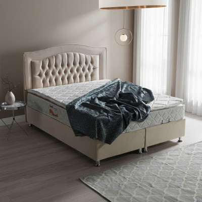 Łóżko Design bed Luxury Beige Podkładka Sypialnia Meble Silver Chesterfield