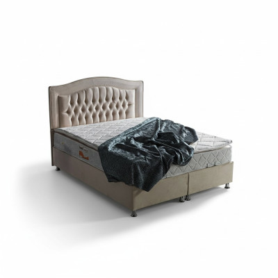 Łóżko Design bed Luxury Beige Podkładka Sypialnia Meble Silver Chesterfield