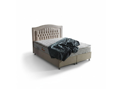 Łóżko Design bed Luxury Beige Podkładka Sypialnia Meble Silver Chesterfield