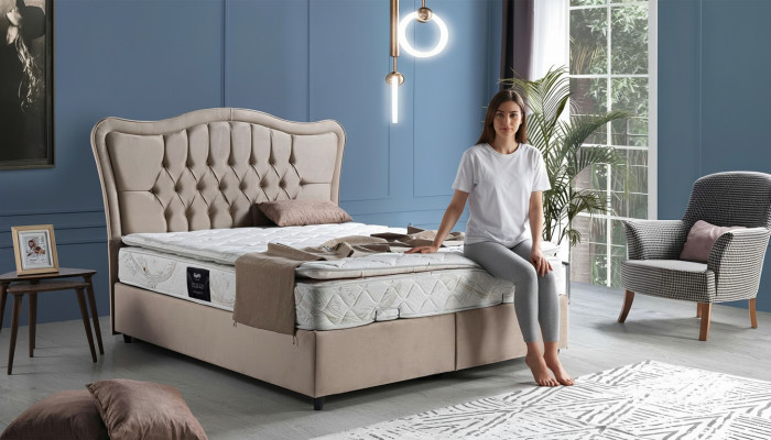 Łóżko Design bed Luxury Podkładka Sypialnia Meble Modern Beige 160x200