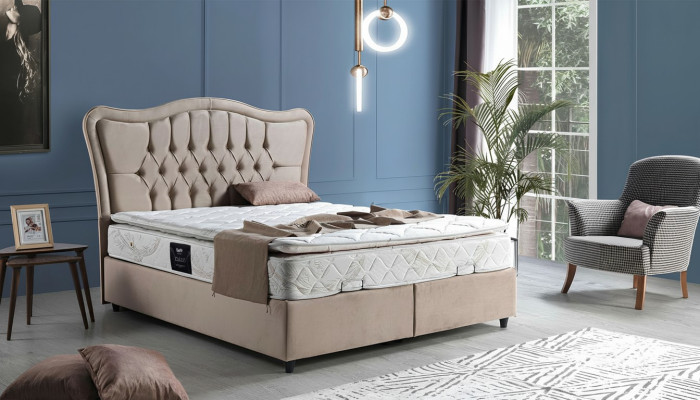 Łóżko Design bed Luxury Podkładka Sypialnia Meble Modern Beige 160x200