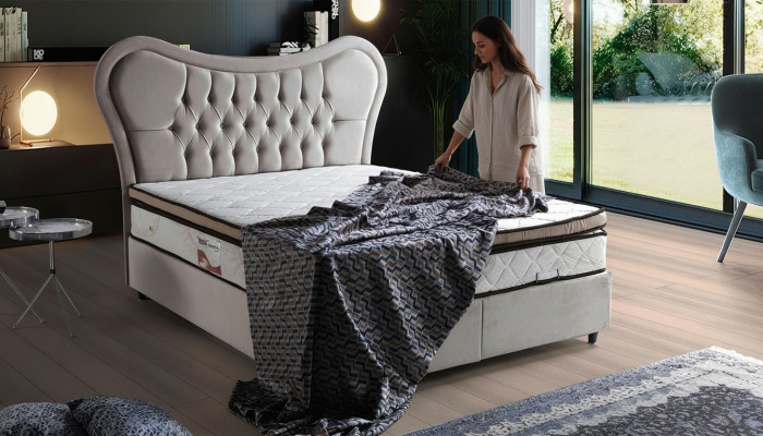 Łóżko Design bed Luxury Beige Podkładka Sypialnia Meble Chesterfield 160x200