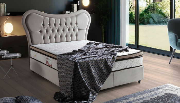 Łóżko Design bed Luxury Beige Podkładka Sypialnia Meble Chesterfield 160x200