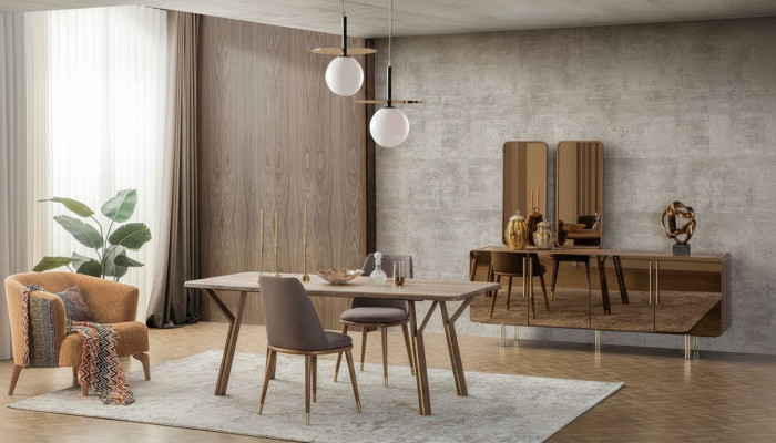 Zestaw jadalnia 6x Krzesła + Stół obiadowy + Kredens + Zestaw Lustro jadalnia Designer Nowość