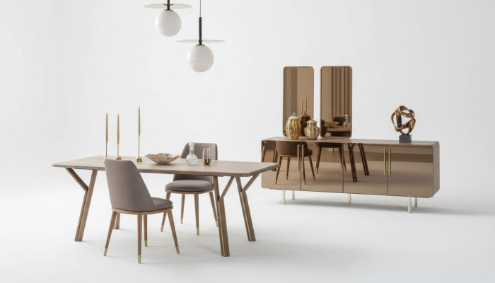 Zestaw jadalnia 6x Krzesła + Stół obiadowy + Kredens + Zestaw Lustro jadalnia Designer Nowość