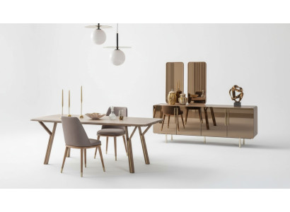 Zestaw jadalnia 6x Krzesła + Stół obiadowy + Kredens + Zestaw Lustro jadalnia Designer Nowość