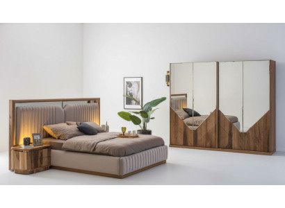 Luksusowy zestaw Sypialnia Łóżko + 2x Szafki nocne + Szafa Modern Complete