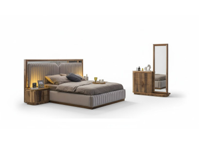 Nowoczesny Zestaw Sypialnia Łóżko + 2x Szafki nocne + Kredens z Lustro Modern