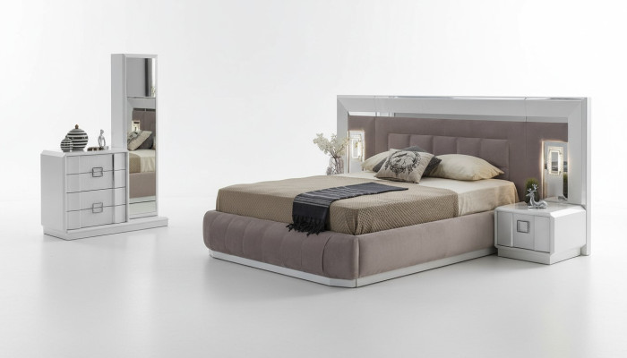 Nowoczesny Zestaw Sypialnia Łóżko + 2x Szafki nocne + Kredens z Lustro Luxury Nowość