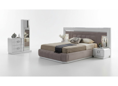 Nowoczesny Zestaw Sypialnia Łóżko + 2x Szafki nocne + Kredens z Lustro Luxury Nowość