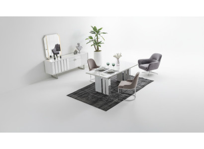 Luksusowy zestaw do jadalni Stół obiadowy + 6x Krzesła + kredens z Lustro Modern Complete
