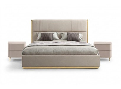 Sypialnia Zestaw Łóżko Szare Metal Materiał Design Luksusowe 2x Szafki nocne 3-częściowe. Nowy-