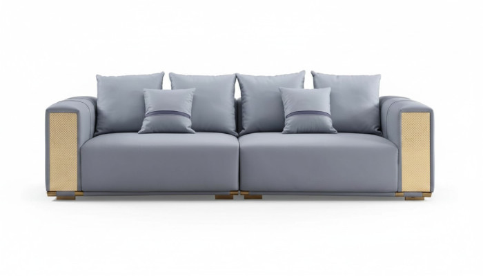 Luksusowa Sofa 4 miejsce do siedzenia Sofa Tapicerowana Niebieska Włókienniczy Siedziba Design Couch Modern New