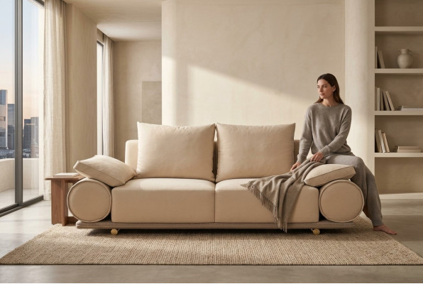 Nowoczesna Sofa 3 miejsce do siedzenia Biały Kolor Designerska sofa tapicerowana w salonie nowa