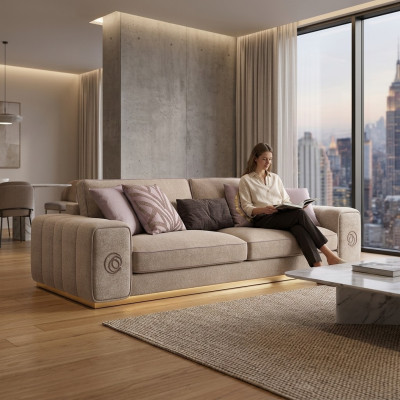 Beżowa sofa trzyosobowa kanapa salon Meble tapicerowane Meble Nowe Meble
