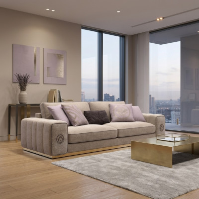 Beżowa sofa trzyosobowa kanapa salon Meble tapicerowane Meble Nowe Meble