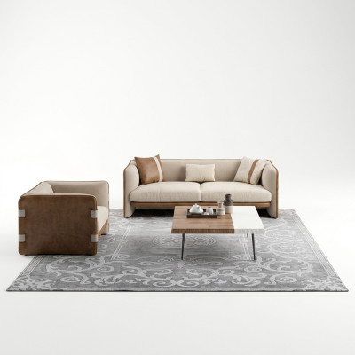 Kompletna 5-częściowa sofa trzyosobowa Meble Fotel Modern Drewno stolik kawowy